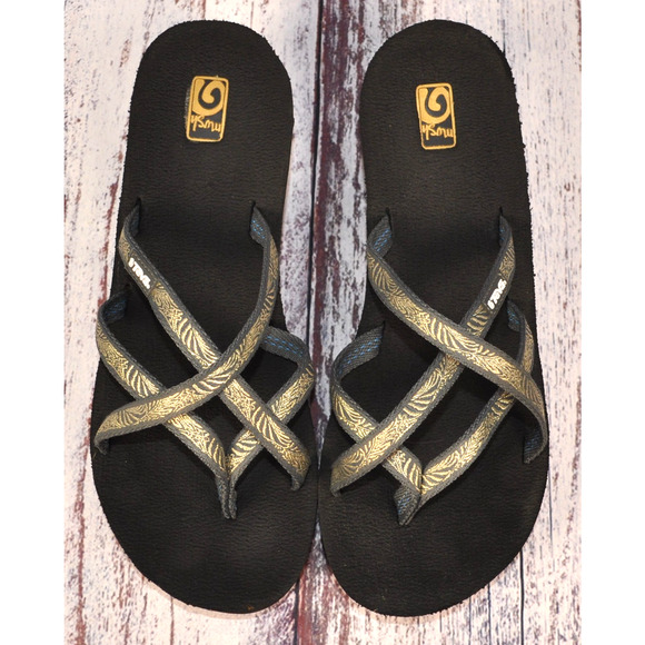 Teva Mush Mandalyn Wedge Ola 2 Sandals Wm's Sz 10 Gray/Gold 1000099 Lightweight - Picture 1 of 8